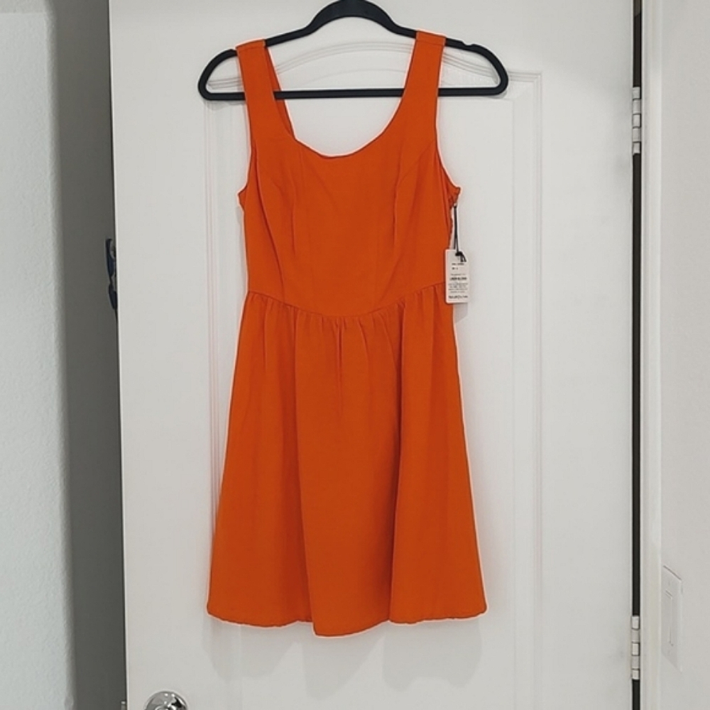 Sincerely Jules Linen Orange Sleeveless Fit-and-Flare Dress